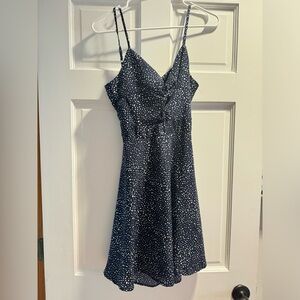 SHEIN navy blue and white dot open back mini dress